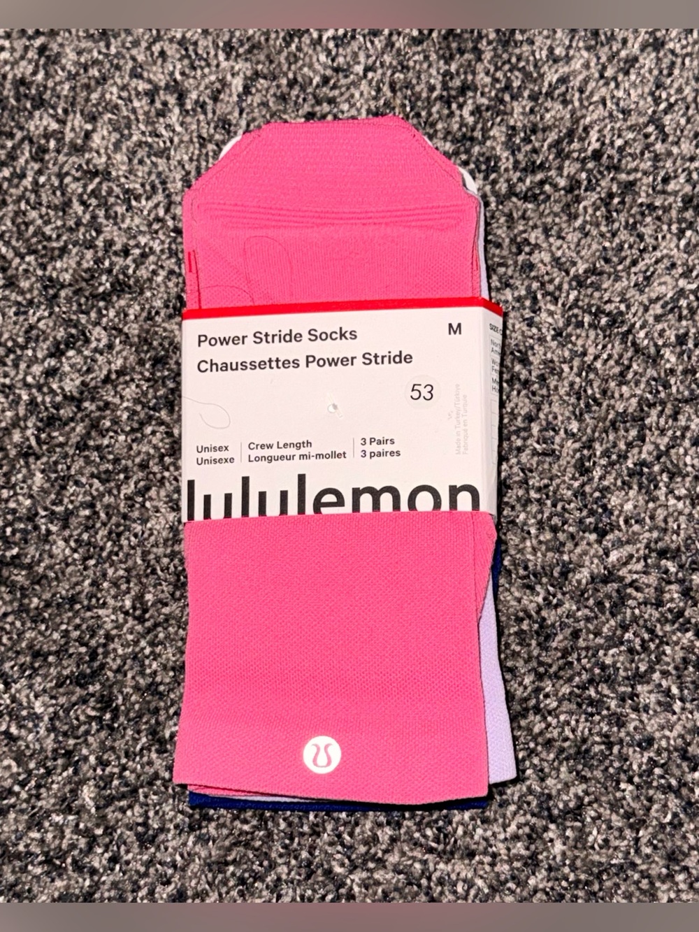 lululemon Power Stride Socks 3 Pack Pink Violet Blue Size Medium NWT